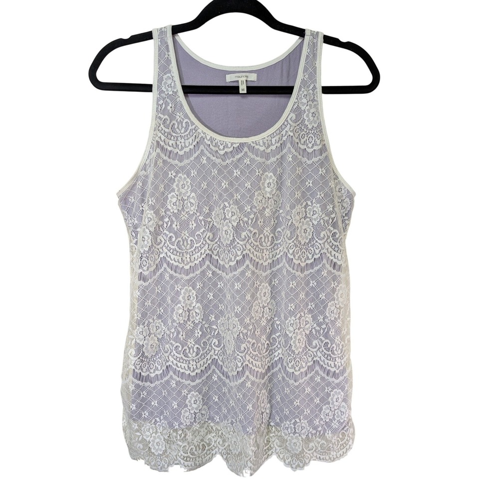 Maurices Medium Lilac Ivory Lace Overlay Tank Top Boho Cottage Fairy Tomato Girl